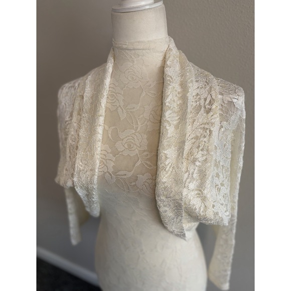 Tahari Sweaters - Tahari ASL Bolero~XL~Off White Lace Sequin Crop Shrug Formal Evening Covers Arms